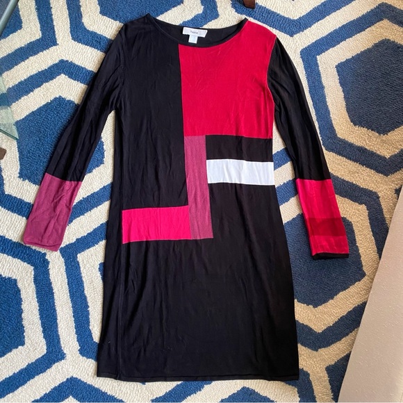 🟥 HEINE BLACK RED MULTI WOVEN LONG SLEEVE DRESS! - Picture 5 of 13